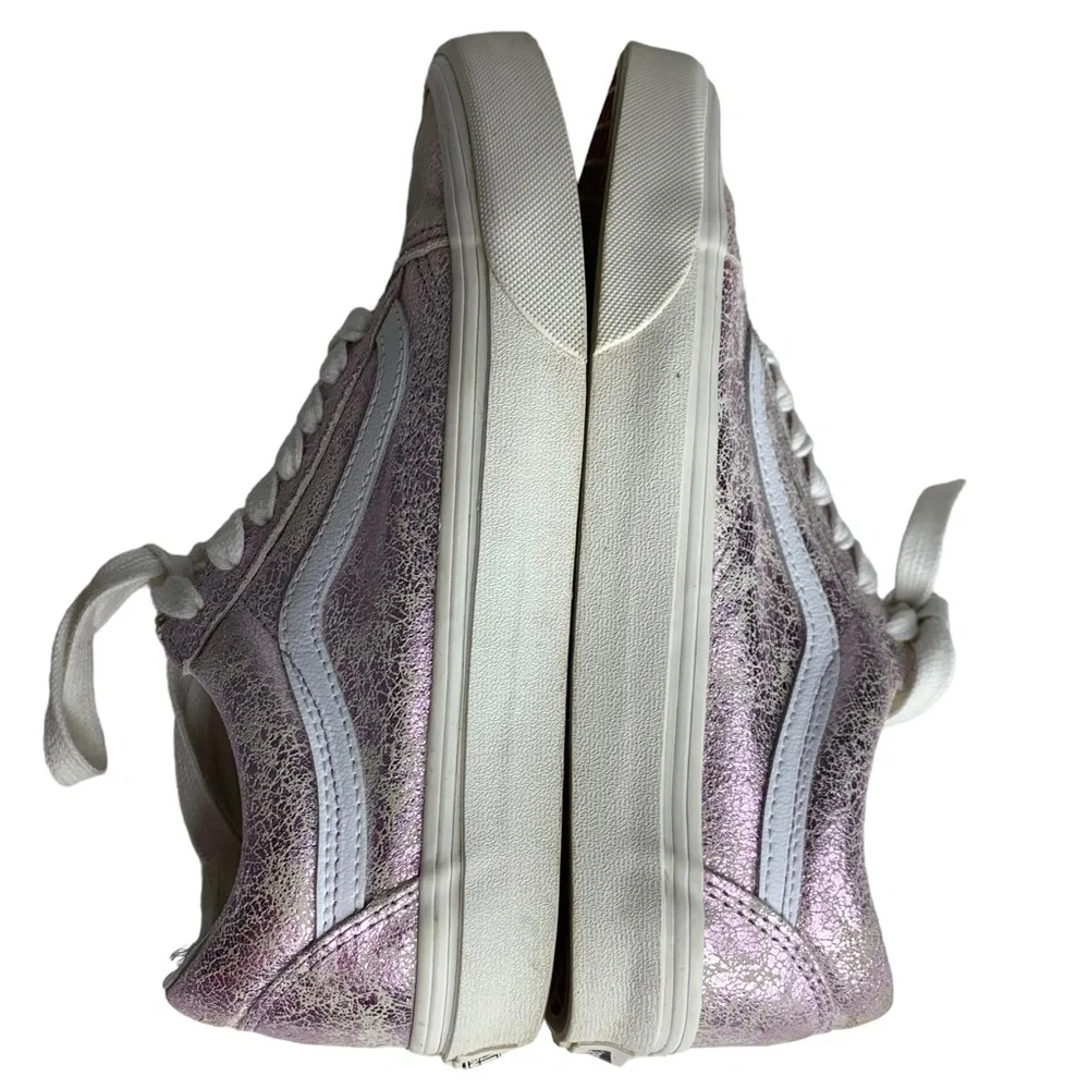 VANS Women 7.5‎ Old Skool Pink Cracked Shimmer Leather Low Lace Up Sneaker Shoes